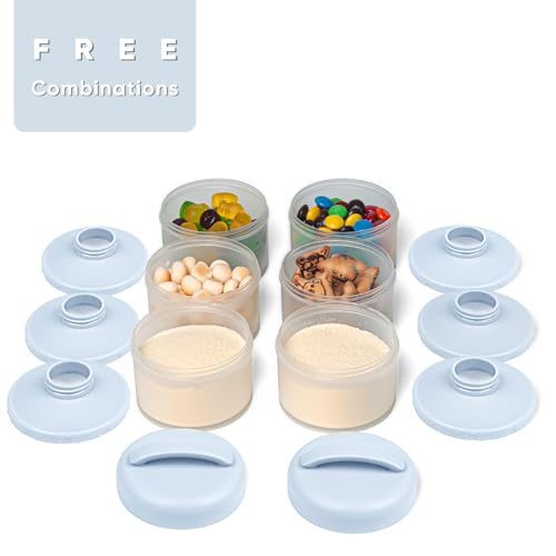 Termichy Stackable Formula Dispenser Portable: Milk Powder Container to go | Separated Compartments Premeasure Storage - Mess-Free Funnel Spout for No-Spill Pouring - for Home or Travel Use - color: Misty Blue