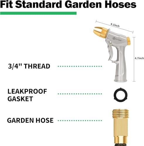 AUTOMAN Garden Hose Nozzle Sprayer, 2 Pack High Pressure Spray Nozzle, 100% Metal Water Hose Nozzle, 4 Patterns Watering Nozzle, Heavy Duty Garden Nozzle for Watering Plants & Lawns, Washing Cars - style: 4 Patterns 2 Pack