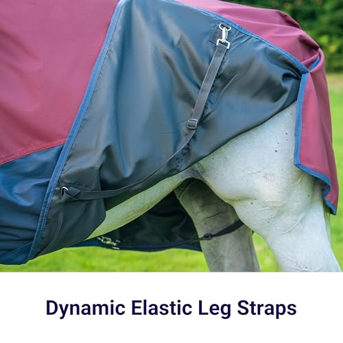 Horse Turnout Rain Sheet | 600 Denier Ripstop Turnout Blanket No Fill (0g) | Waterproof Lightweight Breathable | Tear-Resistant Outer & Rub-Free Silky Inner | Burgundy/Navy - 74 in - color: Burgundy/Navy, size: 74