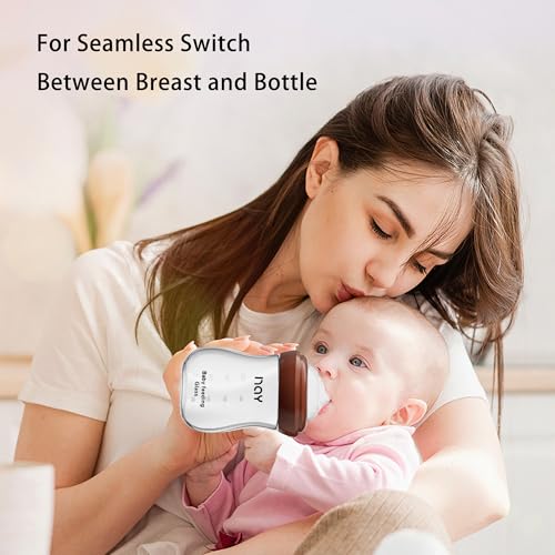 yanyoyo Natural Glass Baby Bottle for Breastfeeding Babies, 5.4oz Anti-Colic Baby Bottle with Natural Response Nipple(S), Clear, Wide Neck, 4 Pack, 1 Months+ - color: White, size: 5.4 Ounce (Pack of 4)