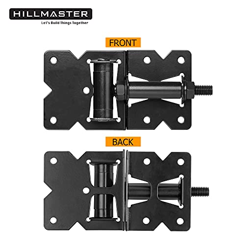Heavy Duty Gate Hinges 2 Pack Solid Vinyl Fence Gate Closer Hinges with 22 Durable Screws, 90 Degree Tension Boerboel Gate Hinges Hardware Kit for Wooden/PVC Fence, Manual Close & Black Finish - size: Fixed