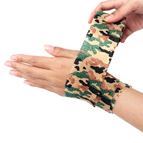 RISEN Cohesive Bandage 2” x 5 Yards, 6 Rolls, Self Adherent Wrap Medical Tape, Adhesive Flexible Breathable First Aid Gauze Ideal for Stretch Athletic - color: Desert Camo