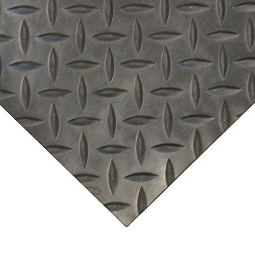 Rubber-Cal Diamond-Plate Rubber Flooring Roll - 3 mm x 4 ft x 6 ft Roll - Black - size: 72"L x 48"W x 0.1"Th