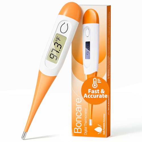 Boncare Digital Thermometer for Adults, Kids & Babies, Orange | Accurate & Safe Oral and Rectal Thermometer with 10-Second Reading and Fever Alarm - color: Orange