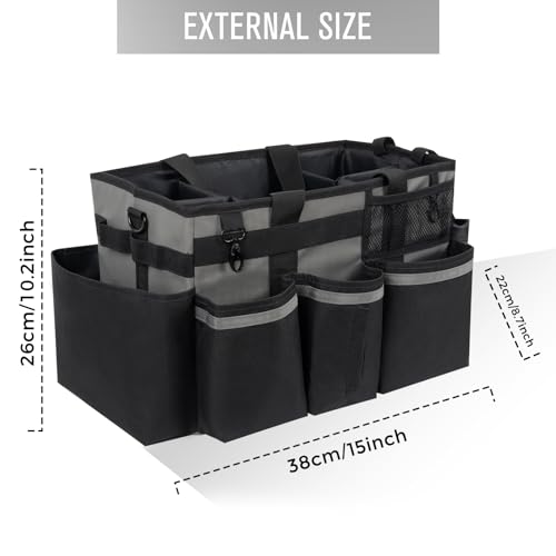 SCAVATA Wearable Cleaning Caddy, Cleaning Caddy Supplies Organizer with Handle & Shoulder Straps for Housekeepers, Under Sink & Car Cleaning Tool Organizers Bag with 4 Foldable Divider (MediumGrey) - color: MediumGrey