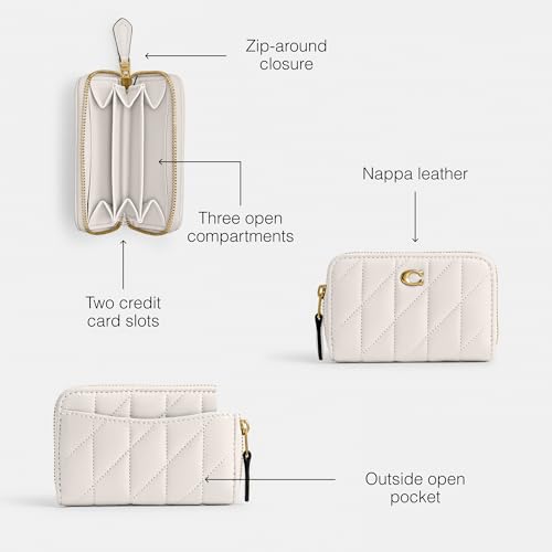 Coach Women's Quilted Pillow Leather Small Zip Around Card Case, Chalk - color: Chalk, size: One Size
