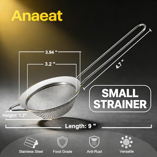 Anaeat Fine Mesh Strainers - Premium Stainless Steel Colander Sieve Sifters, with Durable Mesh and Sturdy Handle, Excellent for Sifting Dry ingredients, Flour, Pastas, Rice, Tea (3.94"） - color: 3.94" Diameter
