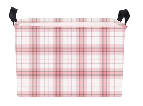Pink Plaid Waterproof Multipurpose Foldable Storage Cift Basket with Leather Handle,Baby shower,Home,Picnic,Trunk(Pink Plaid) - color: Pink Plaid