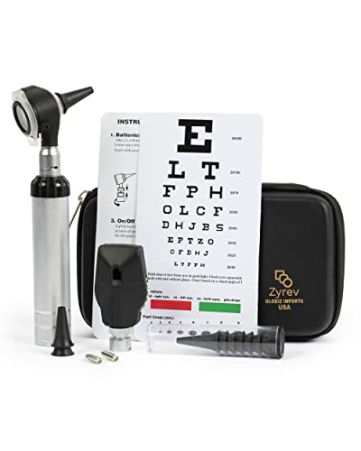 Zyrev Otoscope Oph Multi-Function Set - Otoscope/Opthalmoscope for Ear & Eye Examination - with Portable Carry Case, Sight Chart, Replacement Tips (Black)