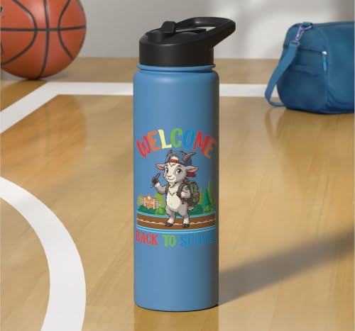 Welcome Back To School Cute Goat Student Boys Girls Kids Stainless Steel Insulated Water Bottle - color: Light Blue