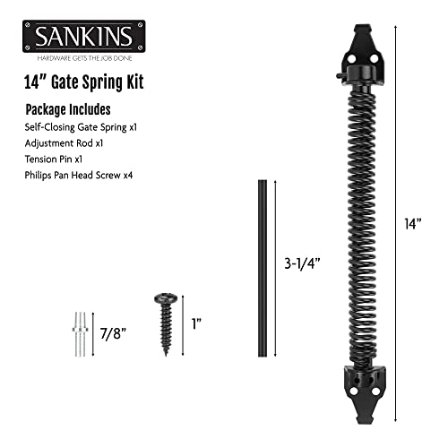 14" Gate Spring Self Closing, Adjustable Spring Gate Closer, 1pcs | Automatic Metal Gate Closure Hardware swinging door spring with Adjustable Tool for Wooden and Vinyl Fence