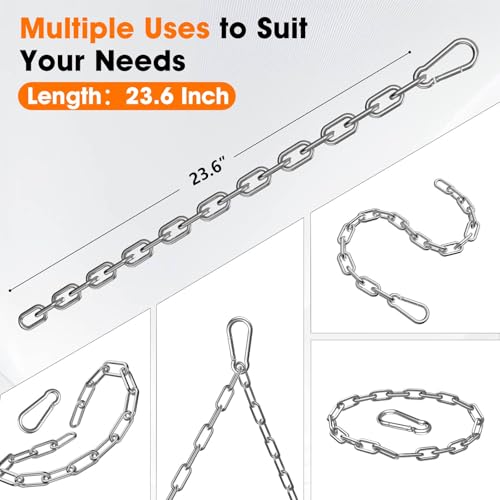 Gate Chain Lock, 23.6 Inch Chain Fence Gate Latch, Silver Dia 5mm-2Pcs | Outdoor Hardware Lock Chain with Carabiner for Yards, Pet Cages, Horse Goat Dog Stall Barn and Fence Gates - color: Silver Dia 5mm-2Pcs