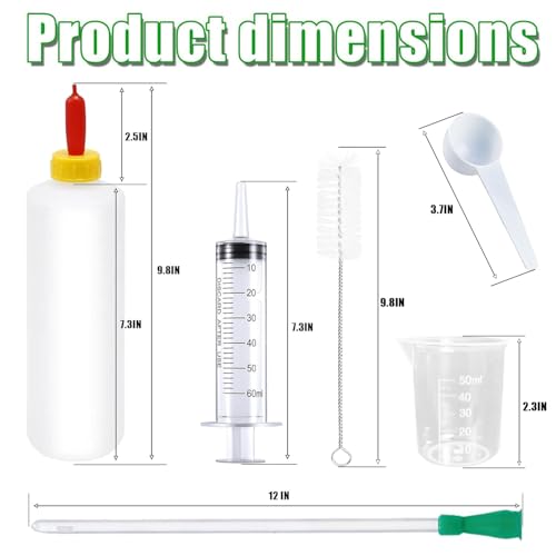 Lamb and Goat Kid Feeding Kit, Goat Nipple and Bottles Set, 60 ml Syringes, for Lamb, Dog, Sheep,Piglet,Rabbit Feeding