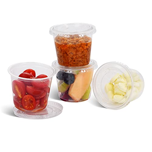 [5.5 OZ, 100 Sets] Clear Disposable Plastic Portion Cups with Leakproof Lids | Jello Shot Condiment and Dipping Sauce Cups | Souffle Cups | BPA Free | Recyclable - style: 5.5 OZ