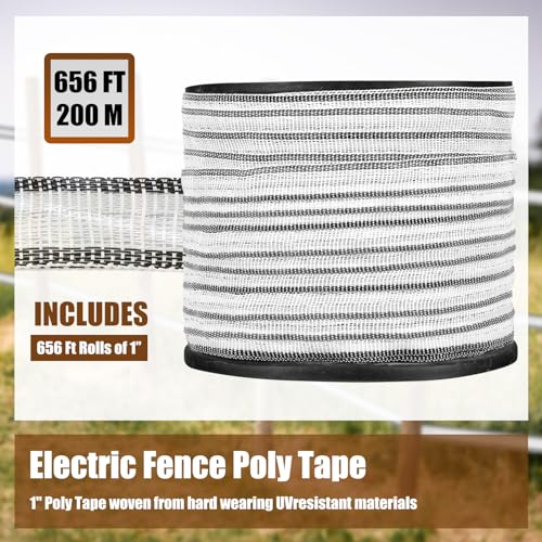 Yaocom 656 Ft/ 200 M Electric Fence Tape Horse Fence,1 Inch | Electric Fence Polytape, 4 x 0.18 mm Stainless Steel Strand, High Visibility, Safe Reliable Conductivity, for Livestock Horse - size: 1 Inch
