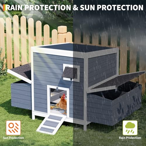 GarveeLife Wooden Chicken Coop with 2 Nesting Boxes & Lockable Doors, Outdoor Chicken Coop, Weatherproof Roof Rabbit Cage for Guinea Pig, Rabbit, Duck - 62.2x38.6x38.6 in