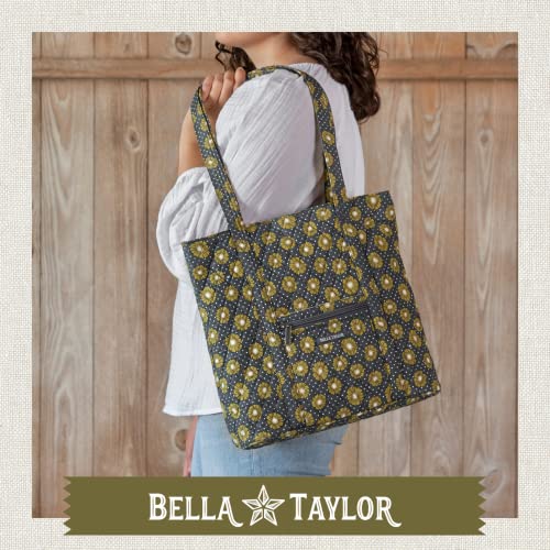 Bella Taylor Large Tote, Quilted Shoulder Bag for Women | Lightweight, 6-pocket large quilted purse, machine washable, zippered top, ultimate organization, durable construction - color: Dotted Daisy Charcoal
