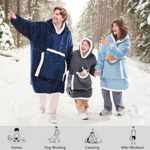 JOYWOO Wearable Blanket Hoodie,Oversized Cat Lovers Sweatshirt Blanket for Adult & Teens,Birthday Gifts for Teen Girls Boys Women 8-12,Cozy Sherpa Sweatshirt Blanket Giant Pocket Gifts,Grey Small - color: Grey, size: Kids