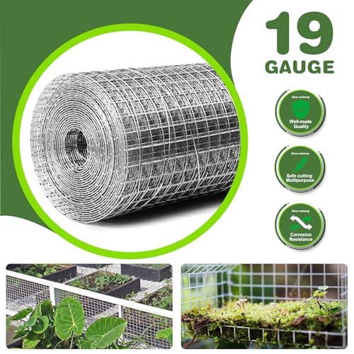 Galvanized Hardware Cloth 1/2 inch 16'' x 20' (19 GA), Chicken Wire Fence for Pens, Coops, Rabbit/Snake Fences, Supports Garden Poultry Animal Netting Cage - size: 1/2" 19ga 16in x 20ft