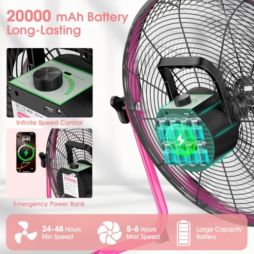 18" Solar Fan for Outside, Ultra-Quiet Solar Powered Fans for Home, 20000mAh Outdoor Waterproof Portable Ventiladores Recargables for Patios Shed Camping Livestock Gazebo Greenhouse