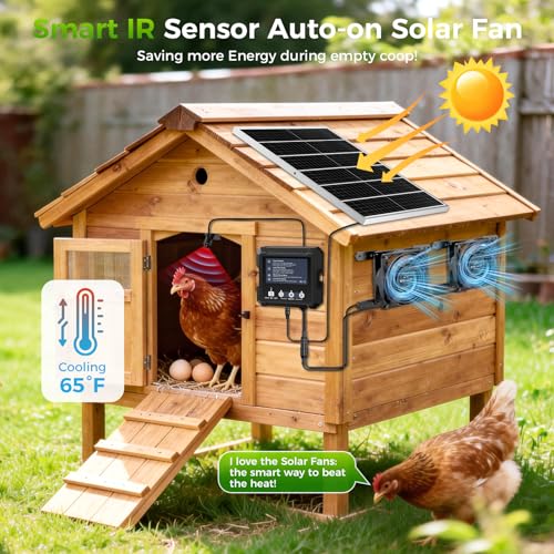 25W Smart Solar Fan for Chicken Coop, Solar Powered Fan for Dog Shed Garage | 2500mAh Battery, 3 Smart Modes, Memory Function, IP65 Waterproof, - size: 25W Solar Fan + Smart Control