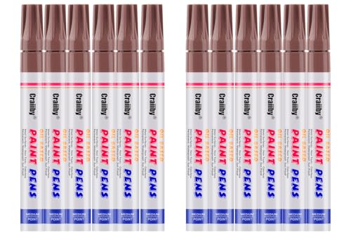 Brown Paint Markers, 12 Pack Oil-Based Waterproof Quick Dry Permanent Paint Pen Set for Rocks Painting, Wood, Fabric, Plastic, Canvas, Glass, Mugs, Metal, Tire, Stone, DIY Craft - color: Brown