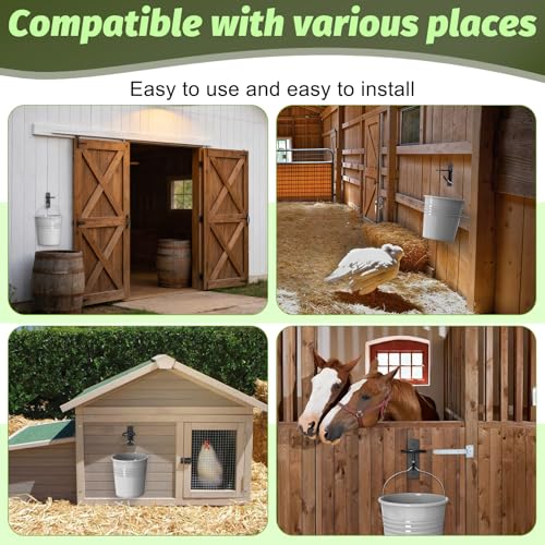 Black Metal Horse Stall Bucket Hanging Hooks | 6 Pack Wall Mount Feed & Water Bucket Holders With Mounting Screws, Farm Barn Equestrian Supplies