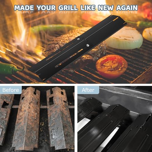 Universal Porcelain Steel Adjustable Grill Heat Plates Heat Tents Heat Shields Grill Burner Cover,Compatible with Charbroil, Nexgrill, Brinkmann, Dyna Glo etc.,Extends from 11.75" up to 21" L,5 Pack - size: Porcelain Enameled 5-Pack