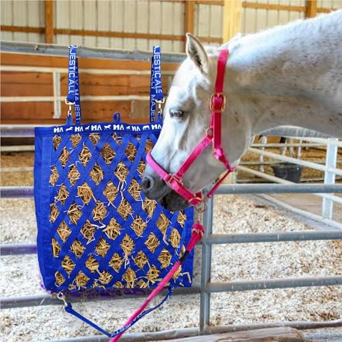Majestic Ally Double Side Open Slow Feeder Hay Bag - Diamond Shaped Obliquely Placed Webbing (Royal Blue) - color: Royal Blue