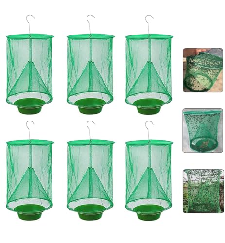6 Pack Ranch Fly Trap, 2026 New Hanging Fly Catcher, The Most Effective Trap Ever Made with Pots, Cage Catcher for Indoor and Outdoor, Family Farms, Park, Restaurants, Green