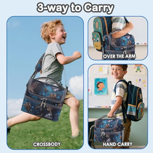 FlowFly Double Decker Cooler Insulated Lunch Bag Large Tote for Boys, Girls, Men, Women, With Adjustable Strap, MyDinosaur - color: MyDinosa