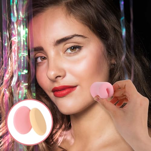 2 Pack Oval Puff Egg Foundation Sponge Oval Makeup Sponges Professional Makeup Sponge for Eye Foundation Blush Application Forehead Cheeks, Dry and Wet (Skin Tone and Pink)