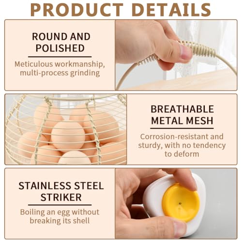 Wire Egg Basket for Gathering Fresh Eggs Holder,Holds About 20 Large Eggs | Retro Handle Egg Gathering Basket,Metal Eggss Holder Countertop,Farmhouse Eggs Storage Container for Farmhouse (White) - color: White
