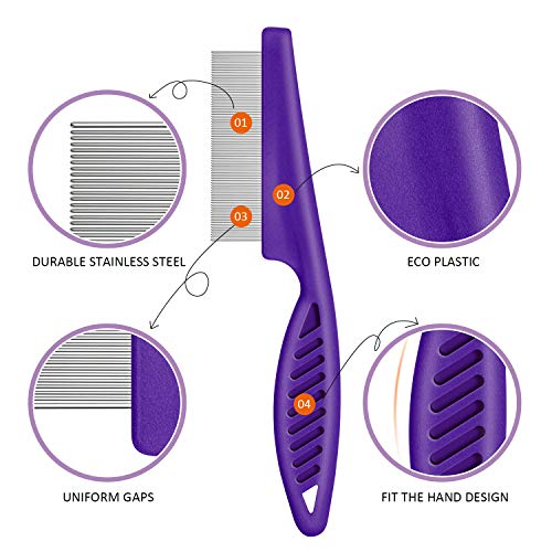 Boao 6 Pack Flea Comb Pet,Pink, Green, Purple, Yellow | Stainless Steel Rounded Teeth, Double Sided Design, Lice Remover, Tear Stain Tool, Dematting Brush for Cats Dogs Grooming - color: Pink, Green, Purple, Yellow