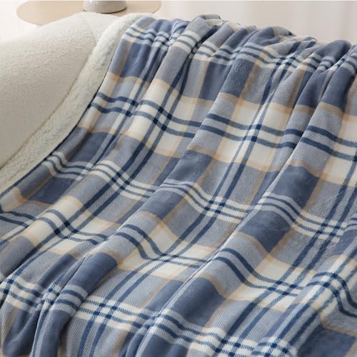 PU MEI Sherpa Blanket Queen Plaid Thick Bed Blanket, 80”*90” Super Soft Flannel Fuzzy Fleece Reversible Velvet Plush Warm Blanket for Couch (Blue White Check) - color: Blue White Check, size: 80"*90"