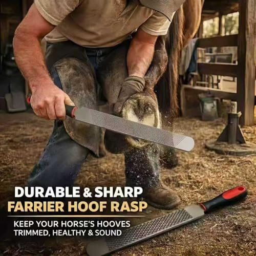 Horse Hoof Rasp 18 Inch T12 Carbon Steel Farrier File with Ergonomic Handle | Double-Sided Teeth, Heavy Duty, Professional Hoof Care, non-slip grip,