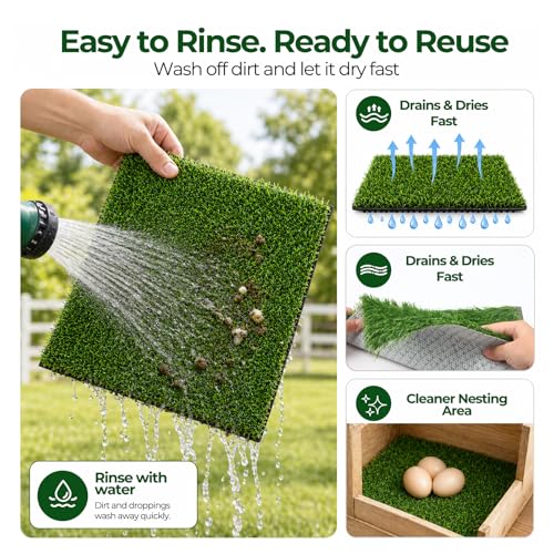 Chicken Nesting Pads, 12x12 Washable Artificial Grass Mat for Chicken Coop, Reusable Pet Garden Turf with Rubber Backing (8PCS) - color: 8PCS