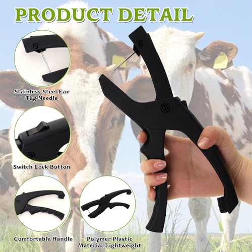 Z Tags Cattle Ear Tags Applicator for Easy Loading Livestock Ear Tag Pliers Cattle Ear Tagger Clamp Animal Identification Cards Installation Tool (Black) - color: Black