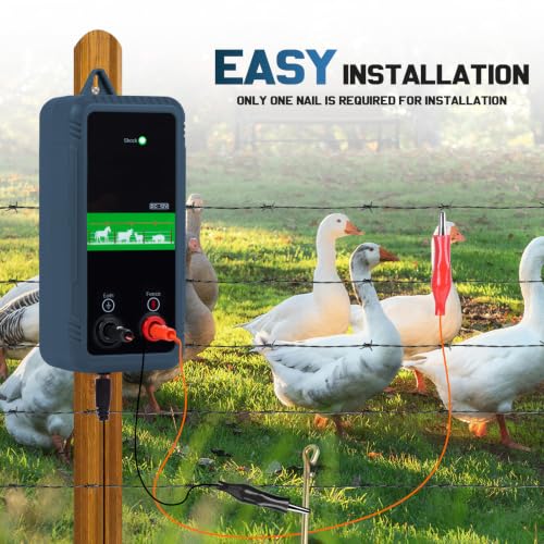 5Miles/ 8KM Electric Fence Charger, 1J Energy Output 10KV Voltage, AC DC Electric Fence Charger for Preventing Wild Animals Intruding Great for Gardens, Poultry, ‌Front Yard