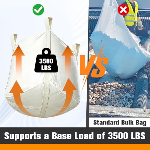 Heavy Duty Bulk Bags 220 Gallon Flat Bottom Duffle Top 10Pack | White Woven Polypropylene FIBC Bulk Bags for Construction, Demolition, Mining & Landscaping, Holds up to 3500lbs - size: 10 Pack / MAX LOAD:4400 LBS
