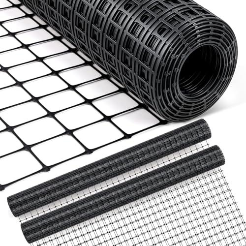 Windyun 2 Rolls 4'x50' Plastic Mesh Fence for Garden | Black HDPE Reusable Mesh Fence Roll,100 ft Coverage Plastic Netting for Garden Yard Backyard Chicken Rabbit Dogs - size: 50 ft