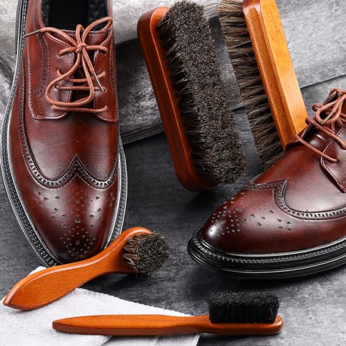 4 Pcs Horsehair Shoe Brush Kit Polishing Daubers Applicators Leather Care Brushes Shine Cleaning Cloth with Cloth(Shoe Brush Set D) - style: Shoe Brush Set D