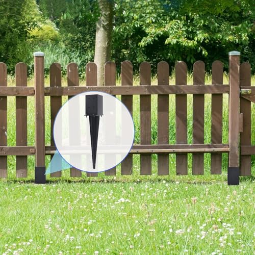 4 Pcs 22" Fence Post Anchor Ground Spike|Black Powder-Coated|4"x4" | Actual 3.6"x3.6" Heavy Duty Metal Fence Post Anchor for Deck| Fence| Porch| Railing| Mailbox - size: 4 Pcs, style: 4"x 4"
