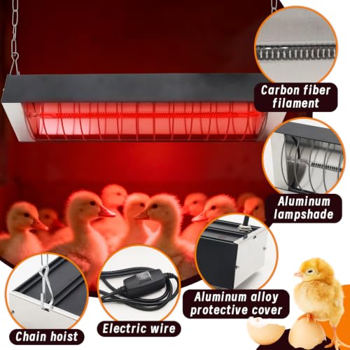 330W Chicken Coop Heater Plate Carbon Fiber Tube Chicks Brooder Heat Lamp | Adjustable 2-Level Temperature and Hanging Height Brooder Heater Lamps for Chicks Poultry Brooding