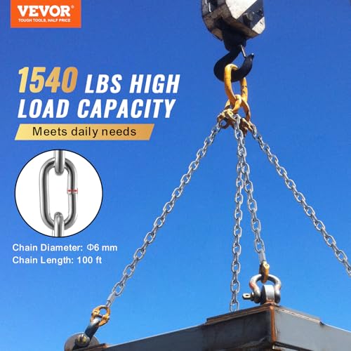 VEVOR Grade 30 Chain 1/4 Inch by 100Ft Length Grade 30 Proof Coil Chain Zinc Plated Grade 30 Chain for Towing Logging Agriculture and Guard Rails - size: 1/4 Inch x 100 Ft