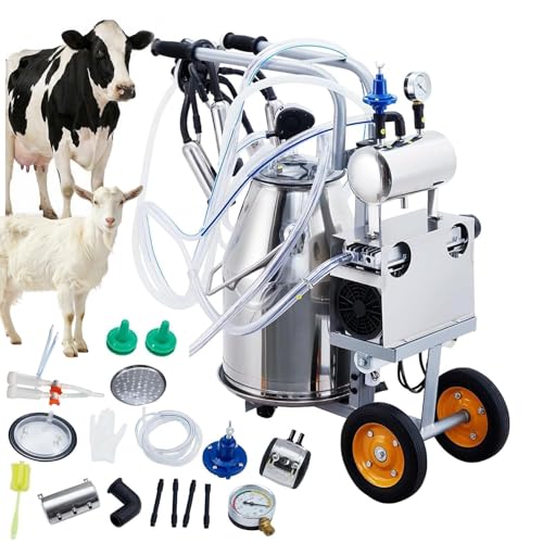 Electric Milking Machine, 25L Stainless Steel Cow Milker Cart | Cow Milking Machine Portable with 550W Motor|Cow Milker Machine 6.6 Gallon Stainless Steel Cow Milker Bucket|Vacuum Pulsation