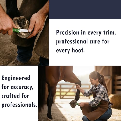 Professional Hoof Knife – Premium Stainless Steel Farrier Knife with Green Wooden Handle | Sharp Hoof Trimming Tool for Horses, Goats & Livestock | Left/Right Hand and Double Edge Use