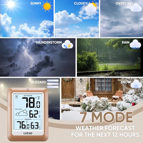 Indoor Outdoor Thermometer Wireless Weather Station, Internal External Thermometer Hygrometer, Home Batteryoperated Temperature Humiditymonitors330 Feet (About 100 Meters) Backlight Display (Khaki) - color: khaki