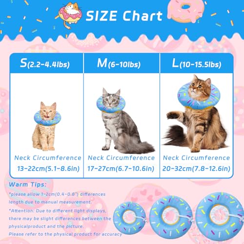 Seyezo Cat Cone Collar Soft, Adjustable Recovery Collars, Donut Blue, Large | Elizabethan Collar for Kittens, Stop Licking, Cute Donut Neck Collar, After Surgery/Spay, Protective Donut Neck Pillow - color: Donut Blue, size: Large