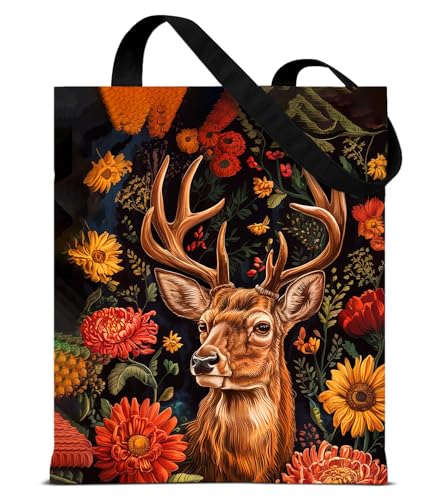 Vintage Botanical Animal Canvas Tote Bag for Women, Aesthetic Floral Animal Reusable Shoulder Bag for Shopping - color: 31
